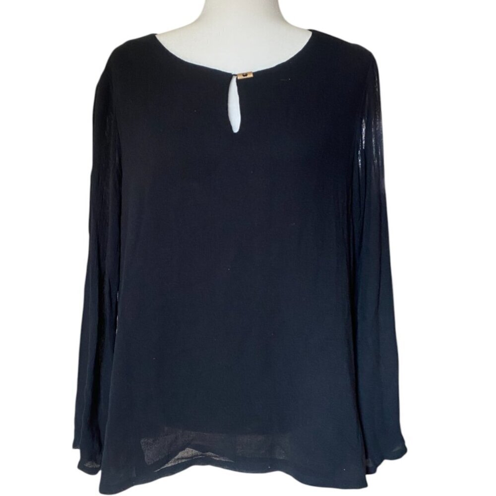 DAVID DART Black blouse with Gold Button Lightweight V-Neck Sz XL